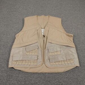 Columbia Vest Mens Large Beige Cotton Quilted Lined Pockets Full Zip F2 HM1130